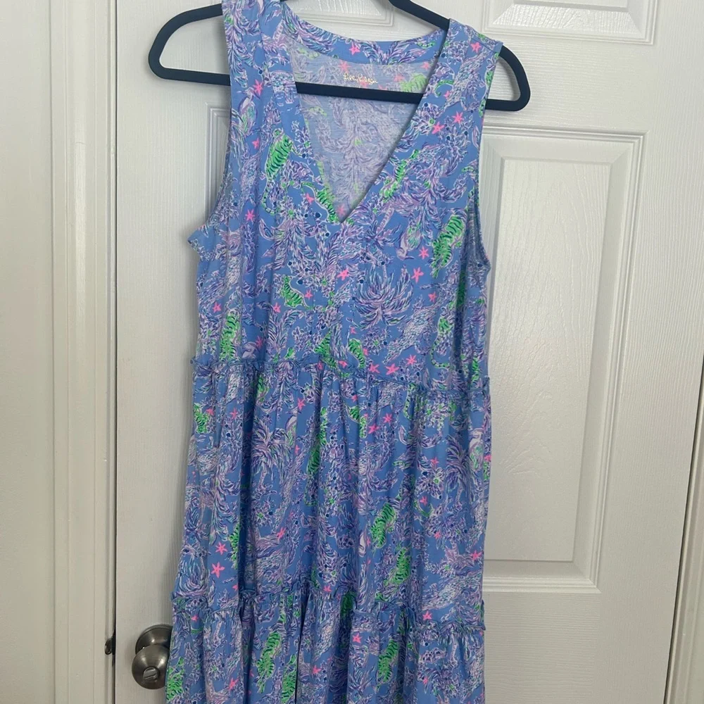 Adorable Lilly Pulitzer Cotton Sleeveless Tiered Dress Large - Picture 1 of 7